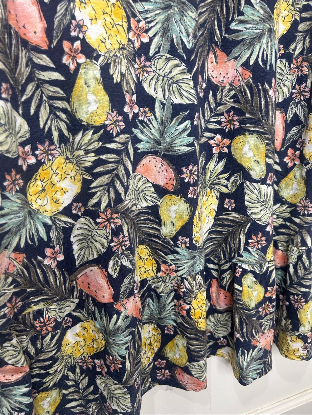 J. JILL Flounced Hem Double V-Neck Tropical Fruit Knit Tank Dress Size XL - Picture 7 of 13